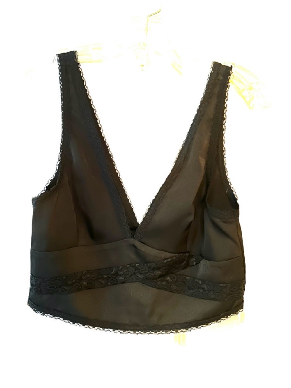 Meshki Black Satin Lace Bralette Crop Top Deep V Cami - Size S